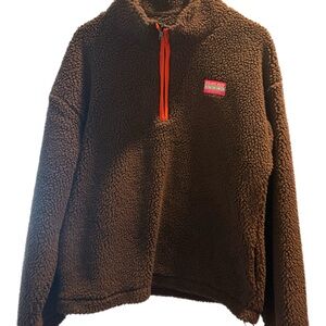 New Dairy Boy M/L Brown Sherpa Pullover with Orange Zip